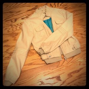 Women’s cream faux leather jacket.